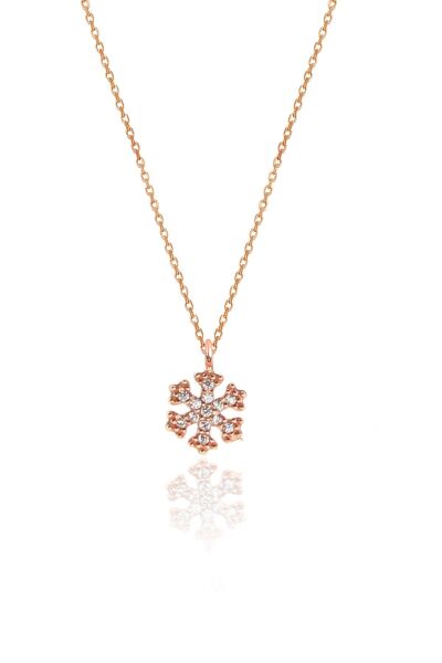 Gümüş rose zirkon taşlı kar tanesi kolye ve küpe gümüş ikili set SGTL10602KAR