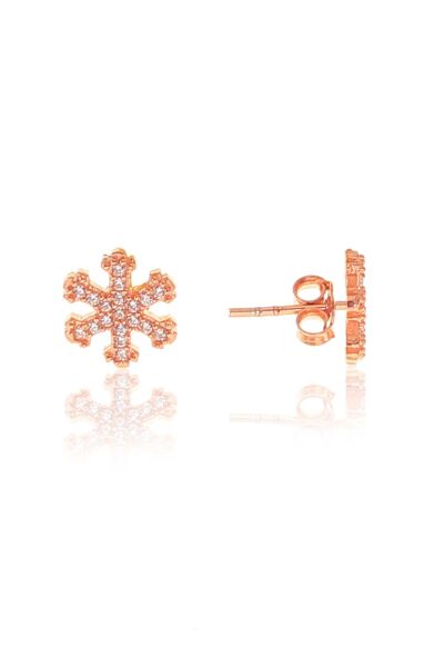 Gümüş rose zirkon taşlı kar tanesi kolye ve küpe gümüş ikili set SGTL10602KAR