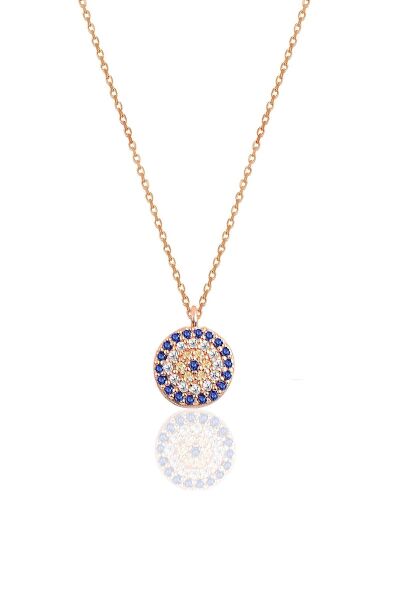 Gümüş rose zirkon taşlı nazar kolye ve küpe gümüş ikili set SGTL10602NAZAR
