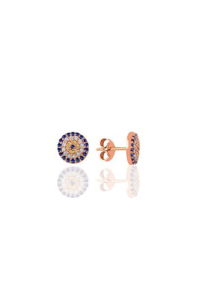 Gümüş rose zirkon taşlı nazar kolye ve küpe gümüş ikili set SGTL10602NAZAR