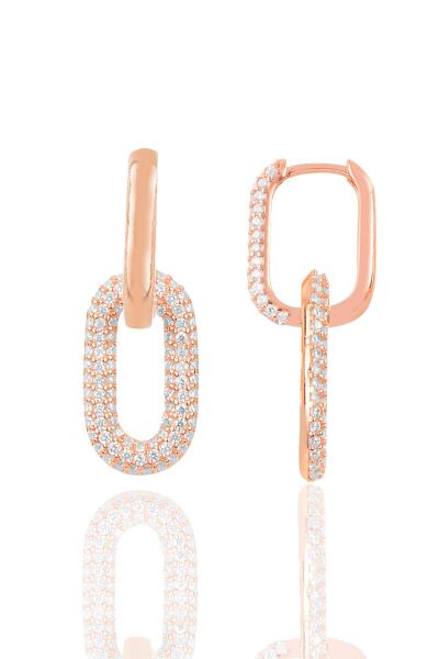 Gümüş rose zirkon taşlı sallantılı trend küpe SGTL12113ROSE