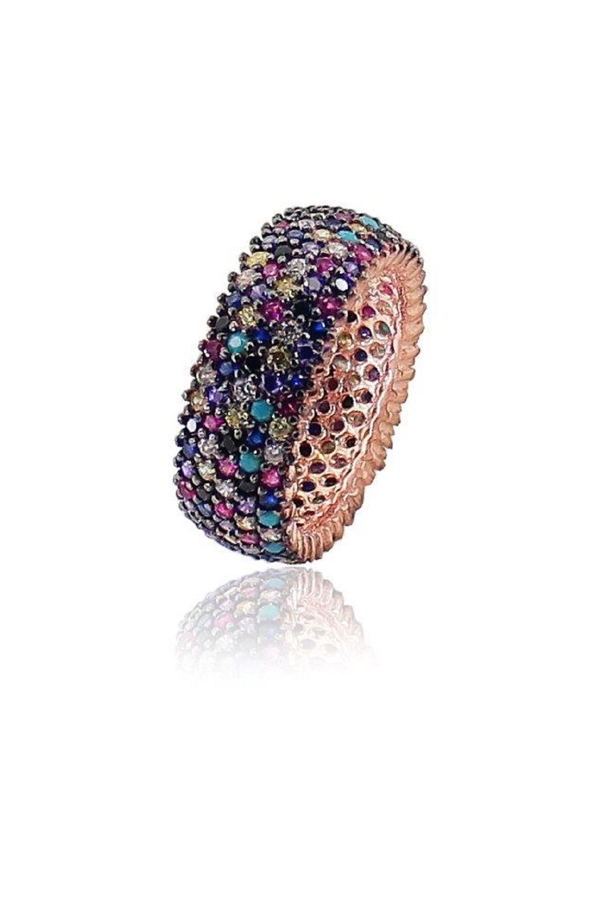 tamtur beş sıralı renkli doğal taşlı yüzük SGTL3426