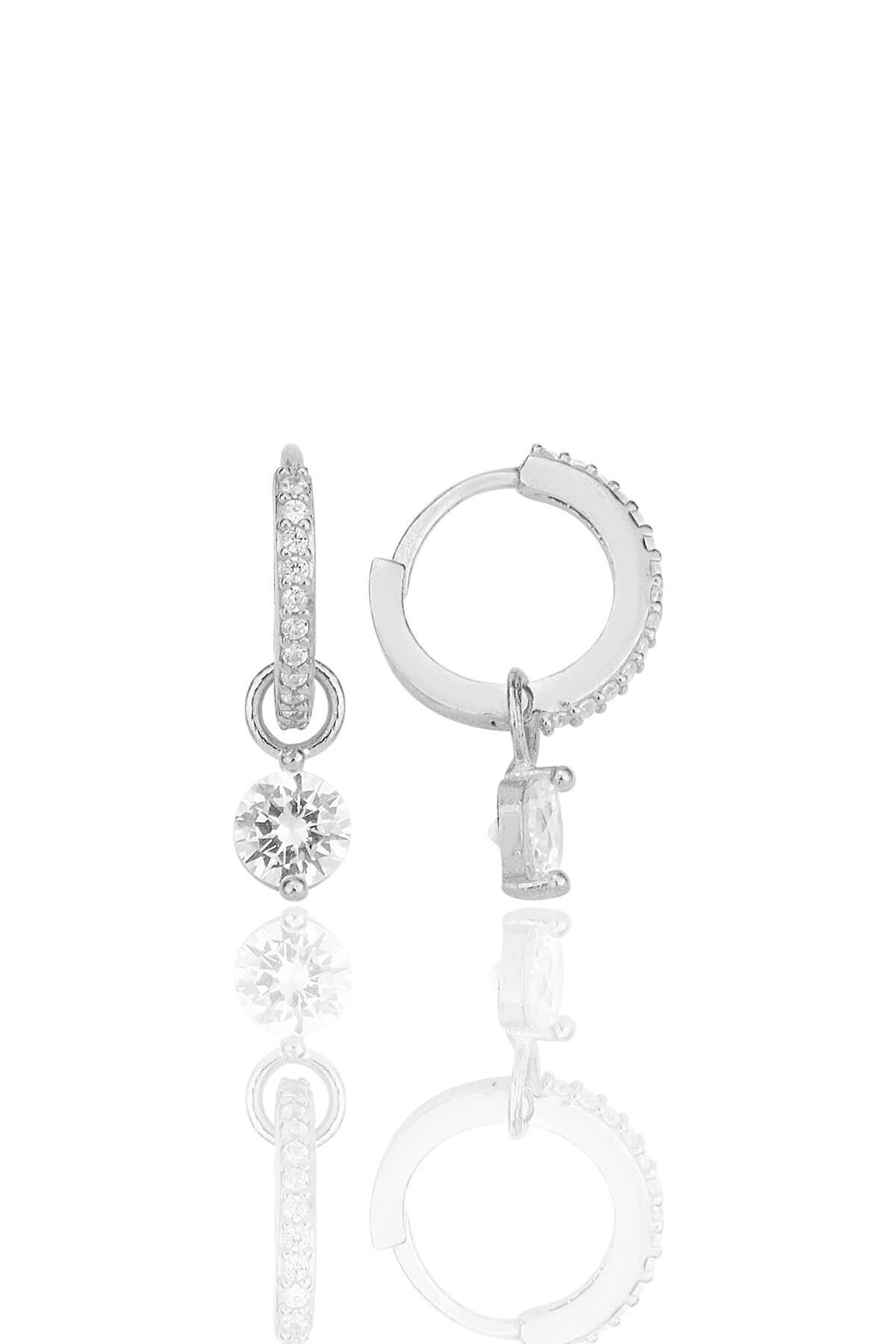Gümüş rodyumlu zirkon taşlı halka küpe SGTL12252RODAJ