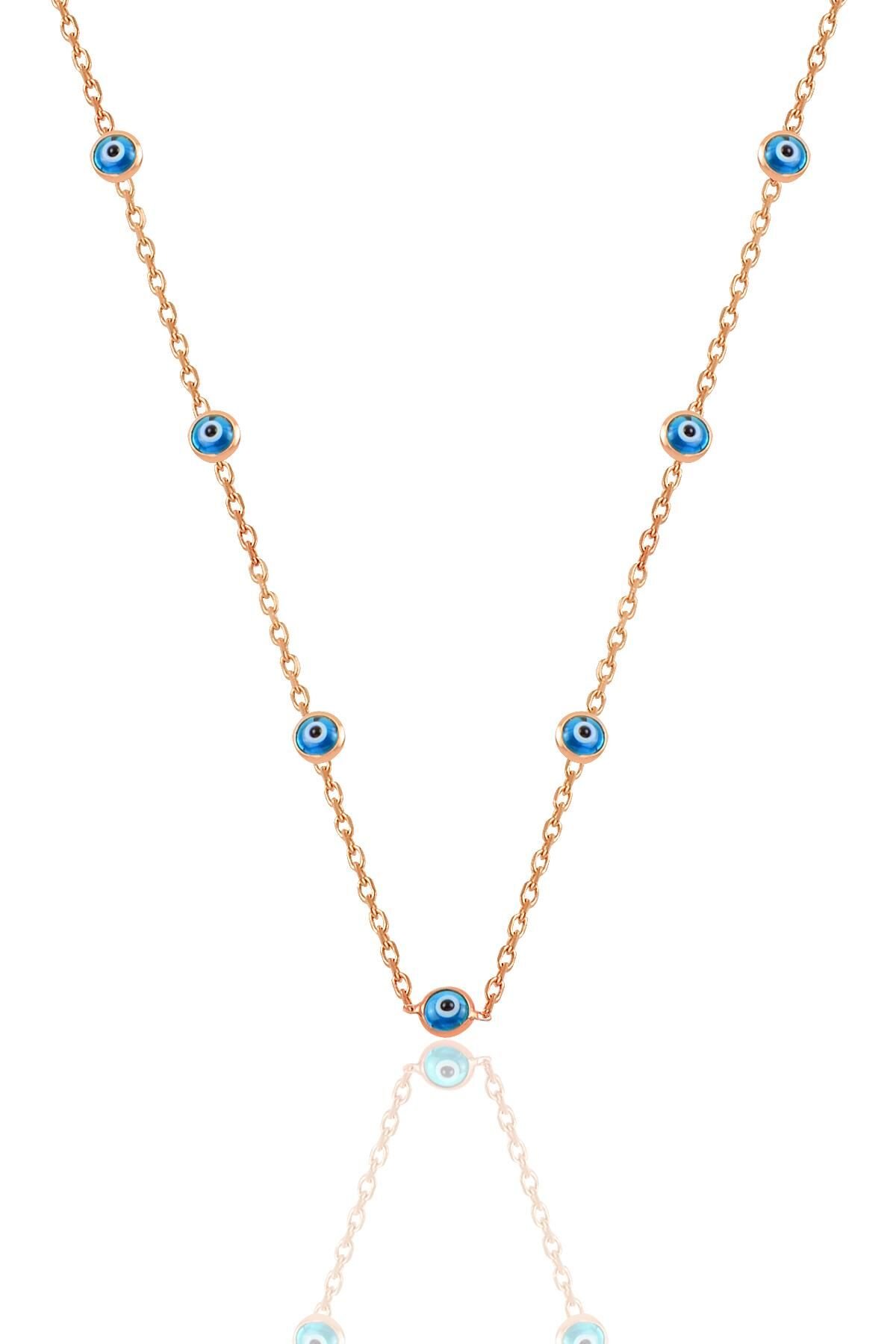 Gümüş rose, cam göz nazar  gümüş kolye SGTL10609ROSE