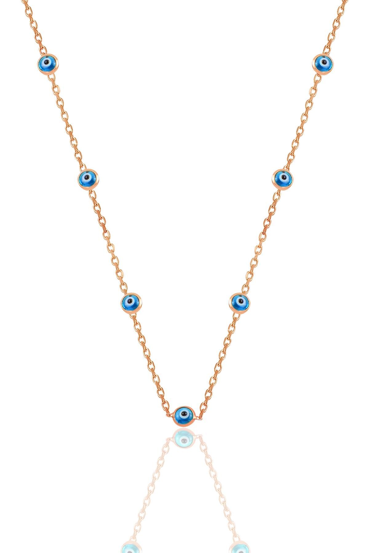 Gümüş rose, cam göz nazar  gümüş kolye SGTL10609ROSE