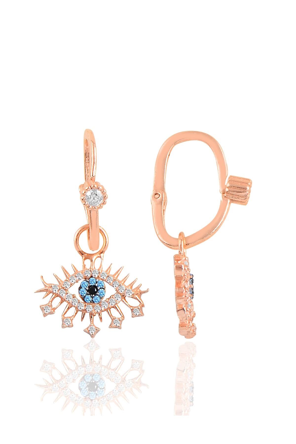 Gümüş rose taşlı lareyn göçmen  küpe SGTL10467ROSE