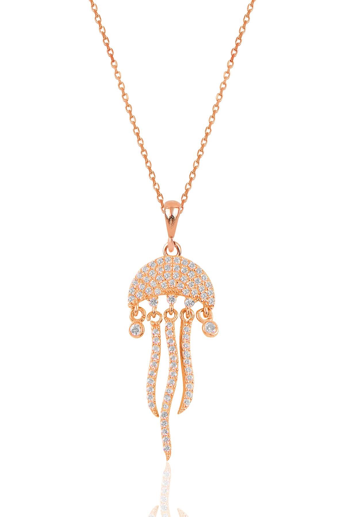 Gümüş rose zirkon taşlı deniz anası figürlü kolye  SGTL12061ROSE