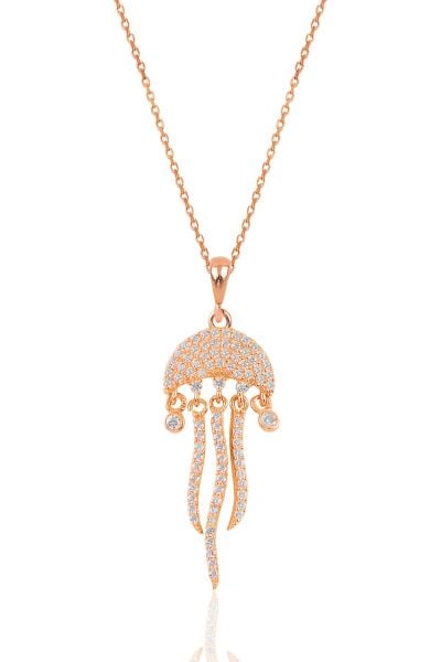 Gümüş rose zirkon taşlı deniz anası figürlü kolye  SGTL12061ROSE