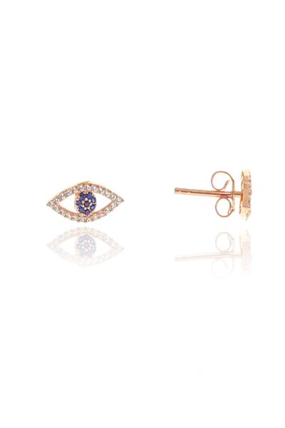 Gümüş rose zirkon taşlı safir göz kolye ve küpe gümüş ikili set SGTL10602SAFIRGOZ