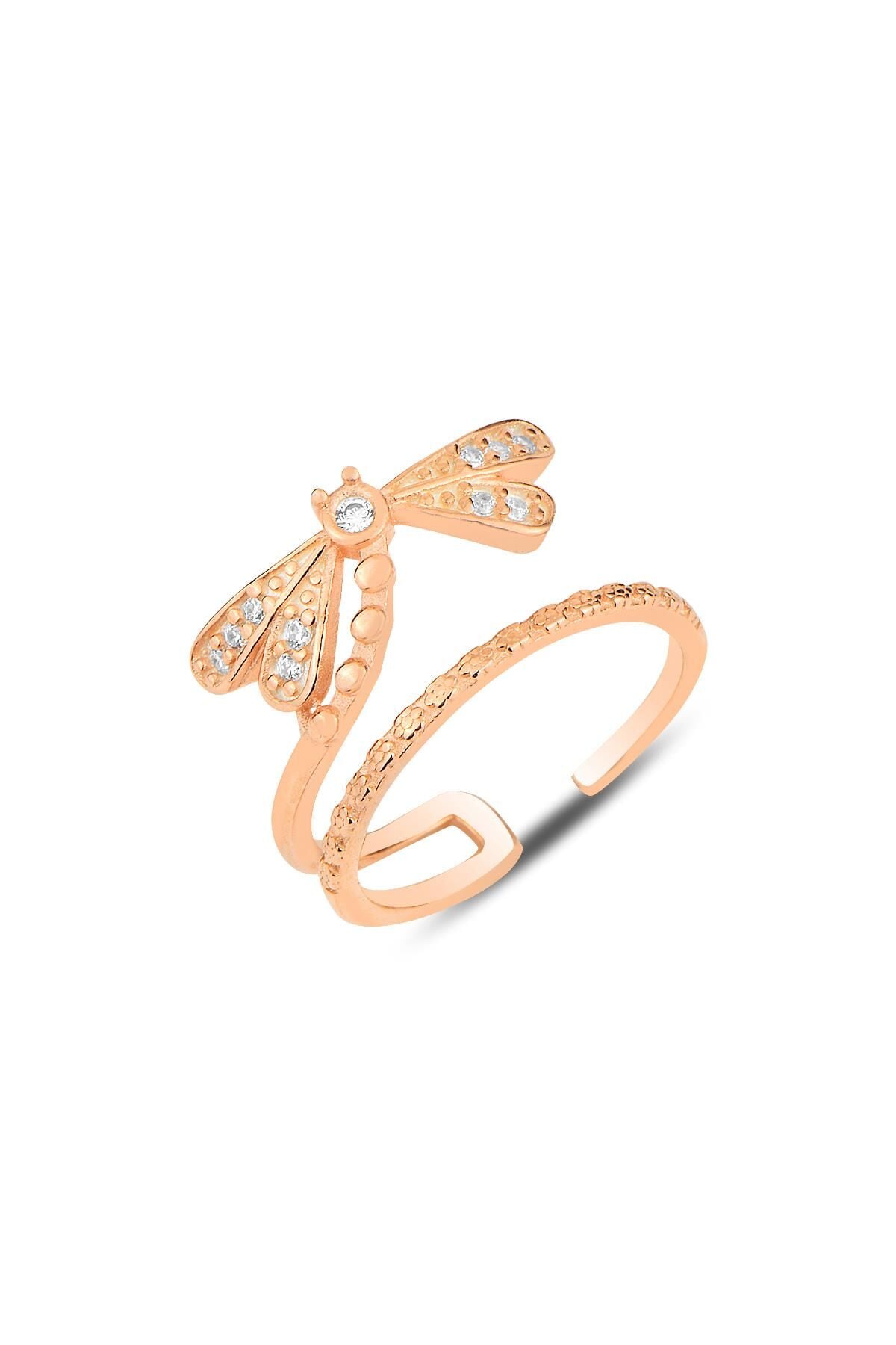 Gümüş rose  zirkon taşlı yusufçuk modeli ayarlamalı eklem yüzük SGTL12158ROSE