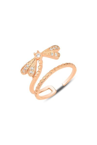 Gümüş rose  zirkon taşlı yusufçuk modeli ayarlamalı eklem yüzük SGTL12158ROSE