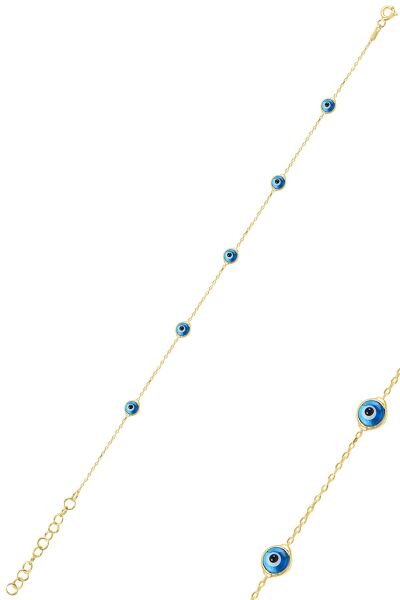 Gümüş altın cam göz yaldızlı nazar gümüş bileklik SGTL10610GOLD