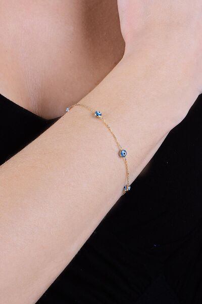 Gümüş altın cam göz yaldızlı nazar gümüş bileklik SGTL10610GOLD
