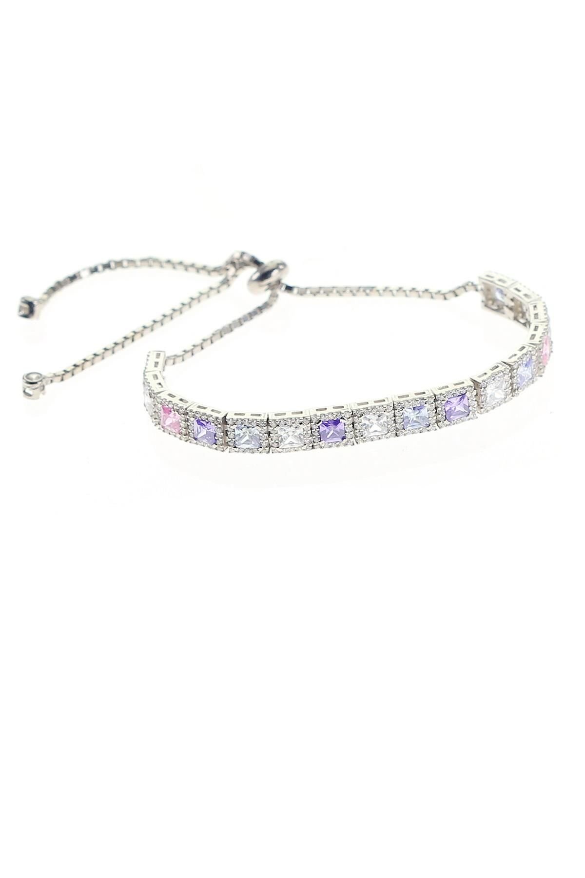 Gümüş baget renkli taşlı asansörlü bileklik SGTL8771