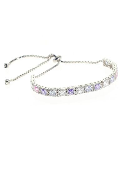 Gümüş baget renkli taşlı asansörlü bileklik SGTL8771