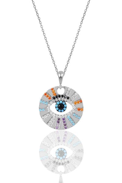 Gümüş rodyumlu zirkon taşlı  aura kolye SGTL12062RODAJ
