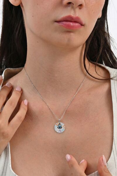 Gümüş rodyumlu zirkon taşlı  aura kolye SGTL12062RODAJ