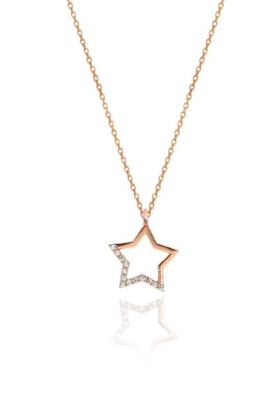 Gümüş rose zirkon taşlı yıldız kolye ve küpe gümüş ikili set SGTL10602YILDIZ