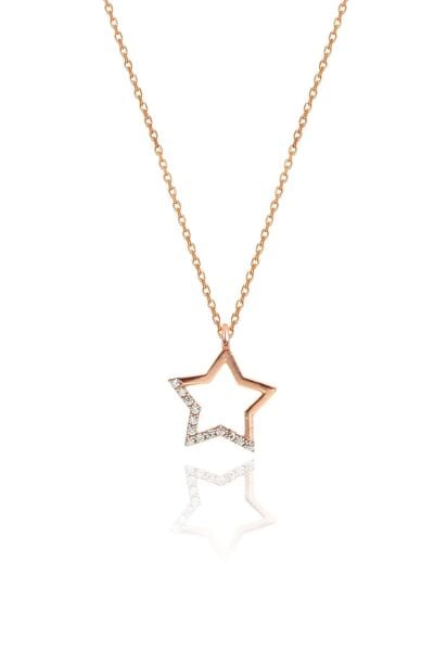 Gümüş rose zirkon taşlı yıldız kolye ve küpe gümüş ikili set SGTL10602YILDIZ