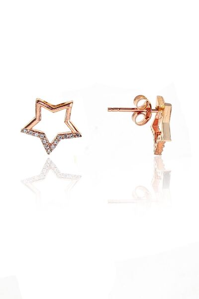Gümüş rose zirkon taşlı yıldız kolye ve küpe gümüş ikili set SGTL10602YILDIZ