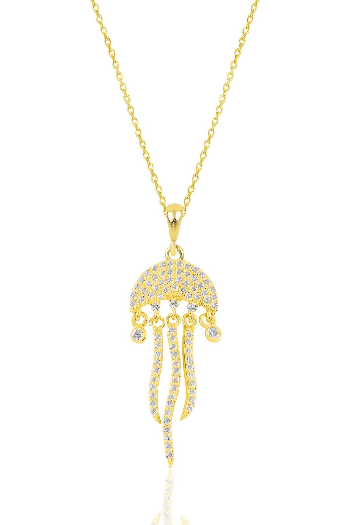 Gümüş altın yaldızlı zirkon taşlı deniz anası figürlü kolye  SGTL12061GOLD