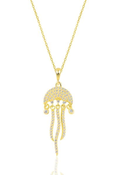 Gümüş altın yaldızlı zirkon taşlı deniz anası figürlü kolye  SGTL12061GOLD