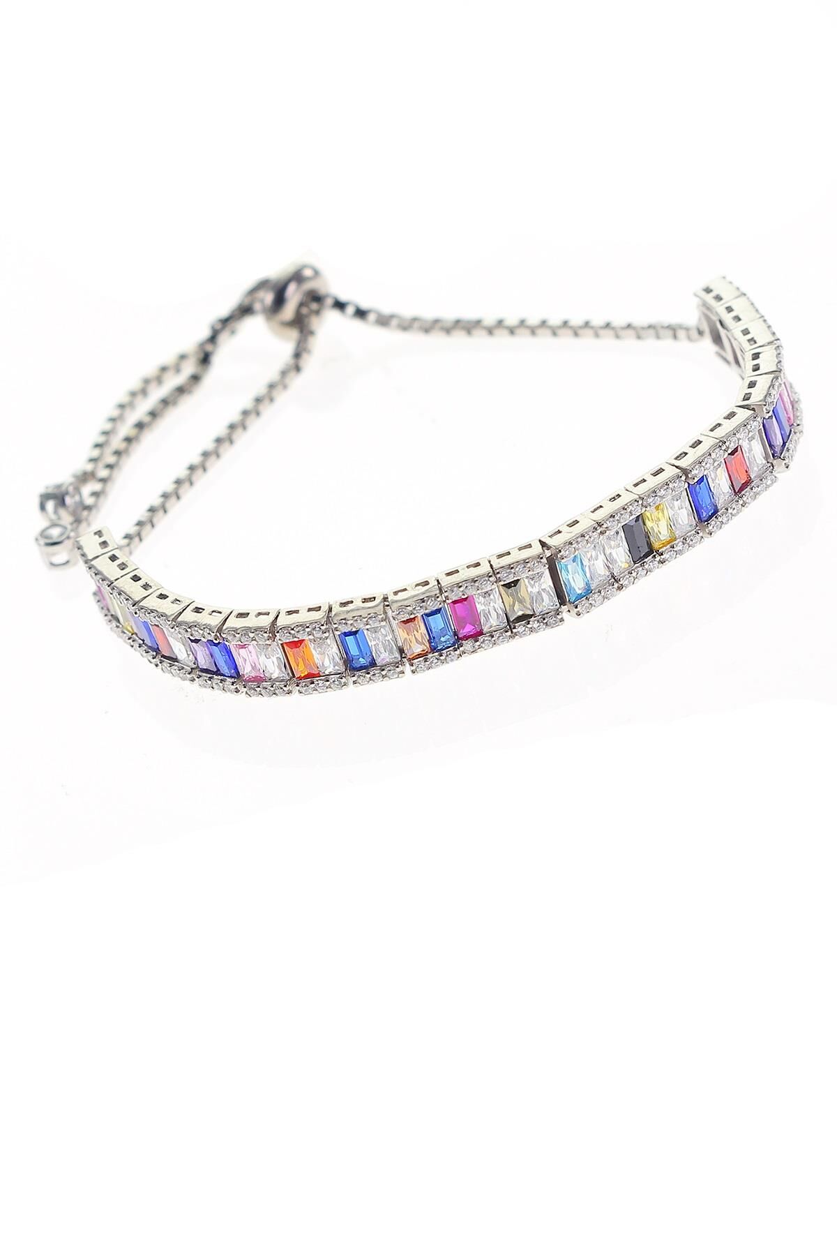 Gümüş baget renkli taşlı asansörlü bileklik SGTL8772