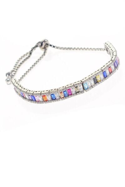 Gümüş baget renkli taşlı asansörlü bileklik SGTL8772
