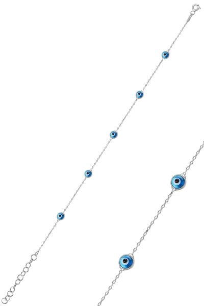 Gümüş rodyumlu, cam göz nazar gümüş bileklik SGTL10610RODAJ