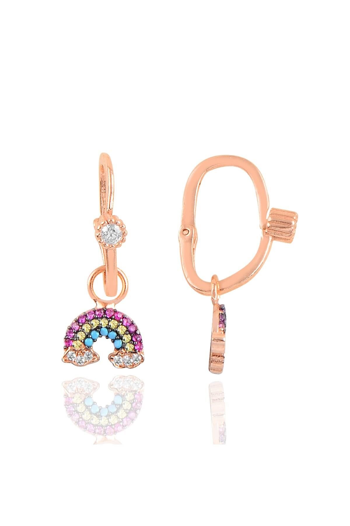 Gümüş rose taşlı  gök kuşağı göçmen küpe SGTL10468ROSE