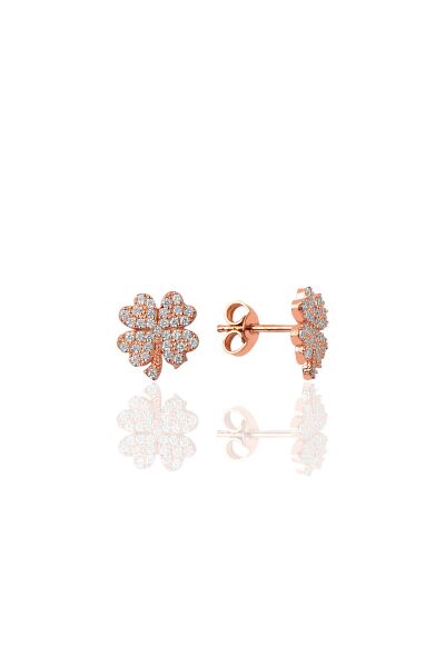Gümüş rose zirkon taşlı yonca kolye ve küpe gümüş ikili set SGTL10602YONCA