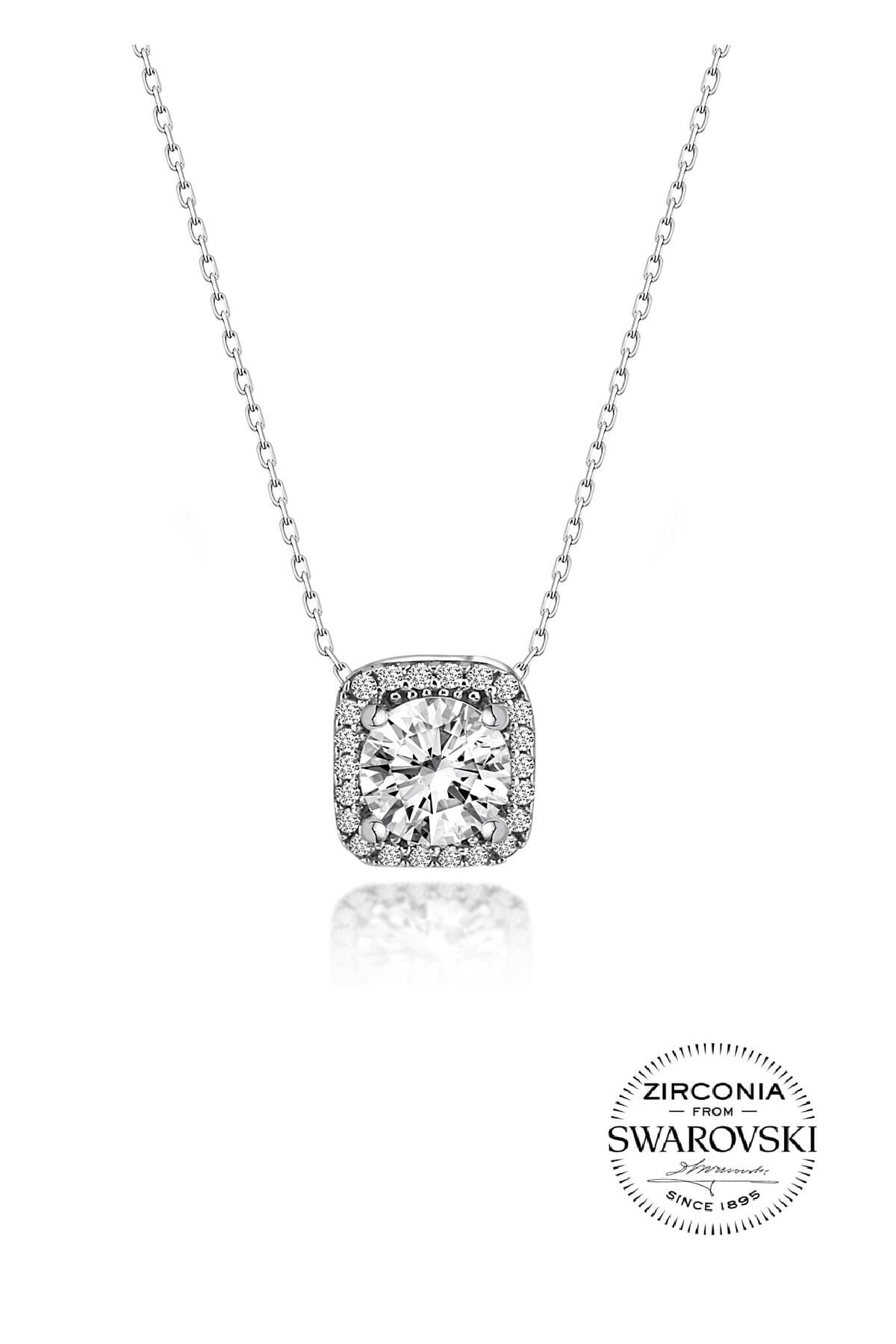 Gümüş Swarovski taşlı pırlanta modeli kare kolye SGTL20515KOLYE