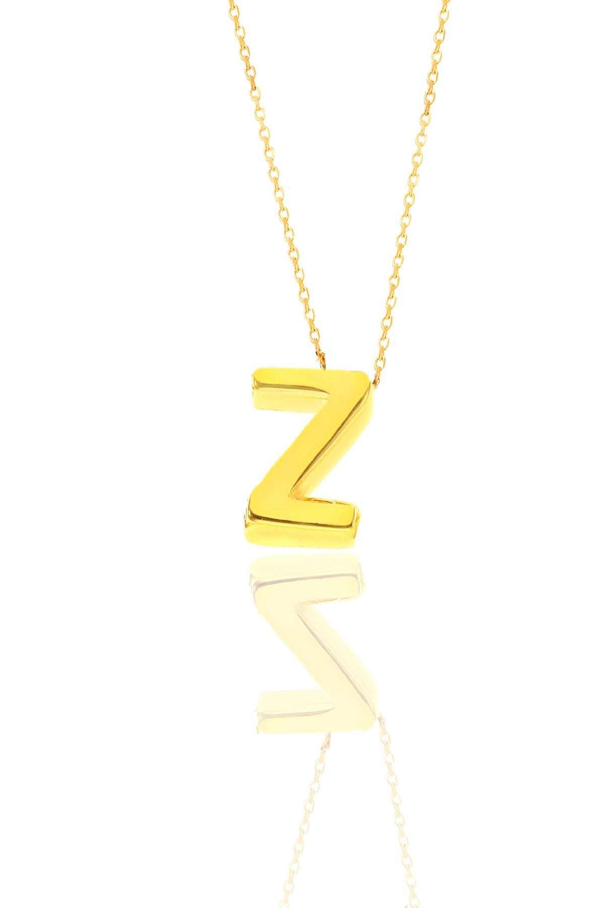 Gümüş altın yaldızlı üç boyutlu minimal Z harf kolye SGTL11180Z