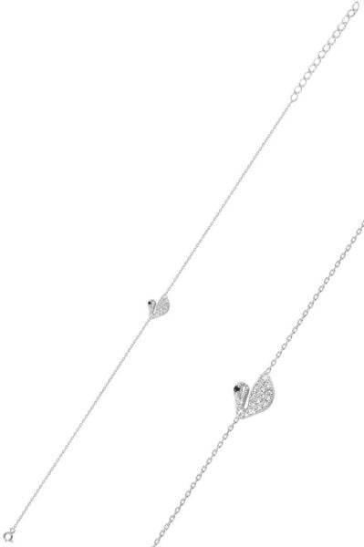 Gümüş rodaj zirkon taşlı kuğu modeli bileklik SGTL12821RODAJ