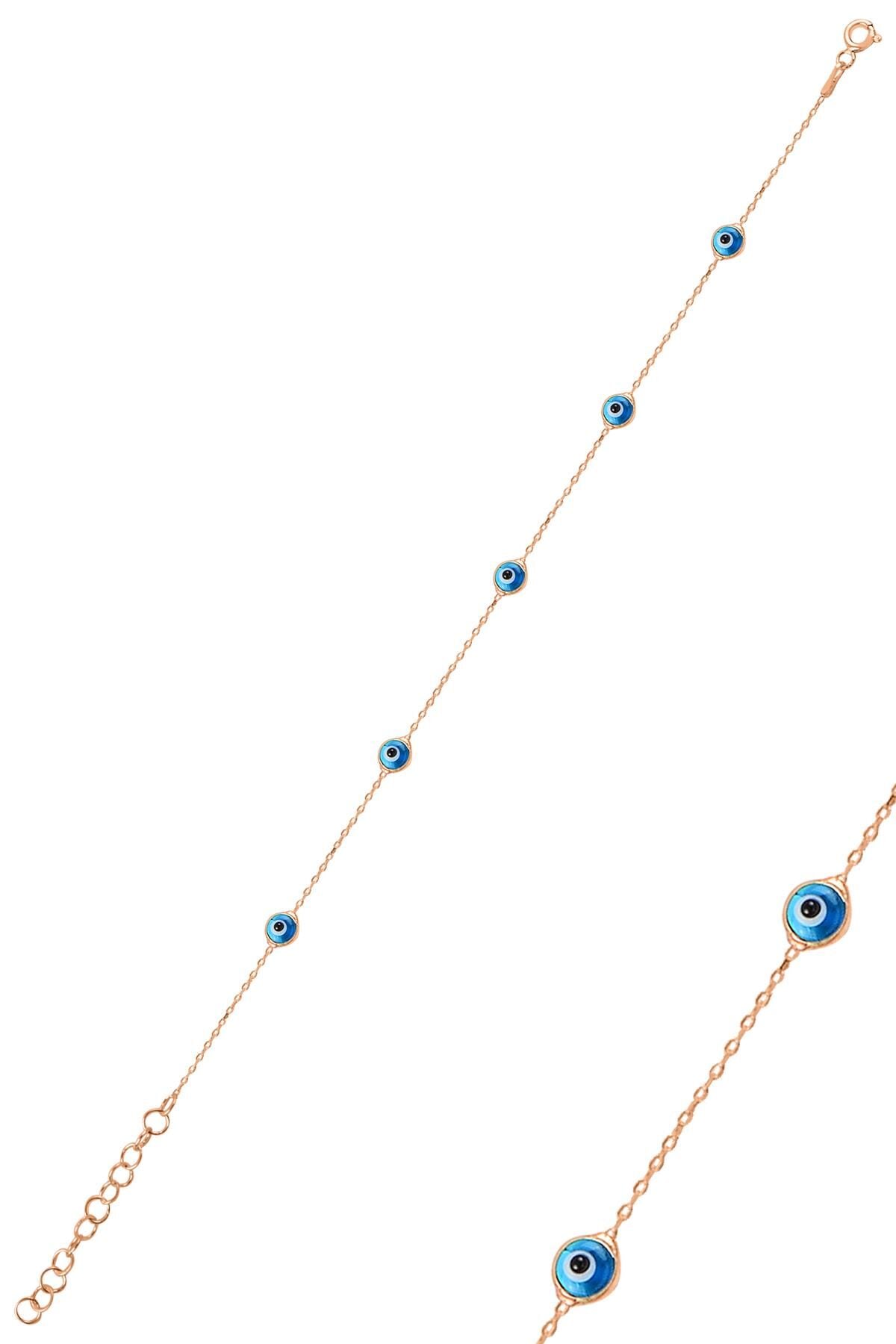 Gümüş rose, cam göz nazar gümüş bileklik SGTL10610ROSE