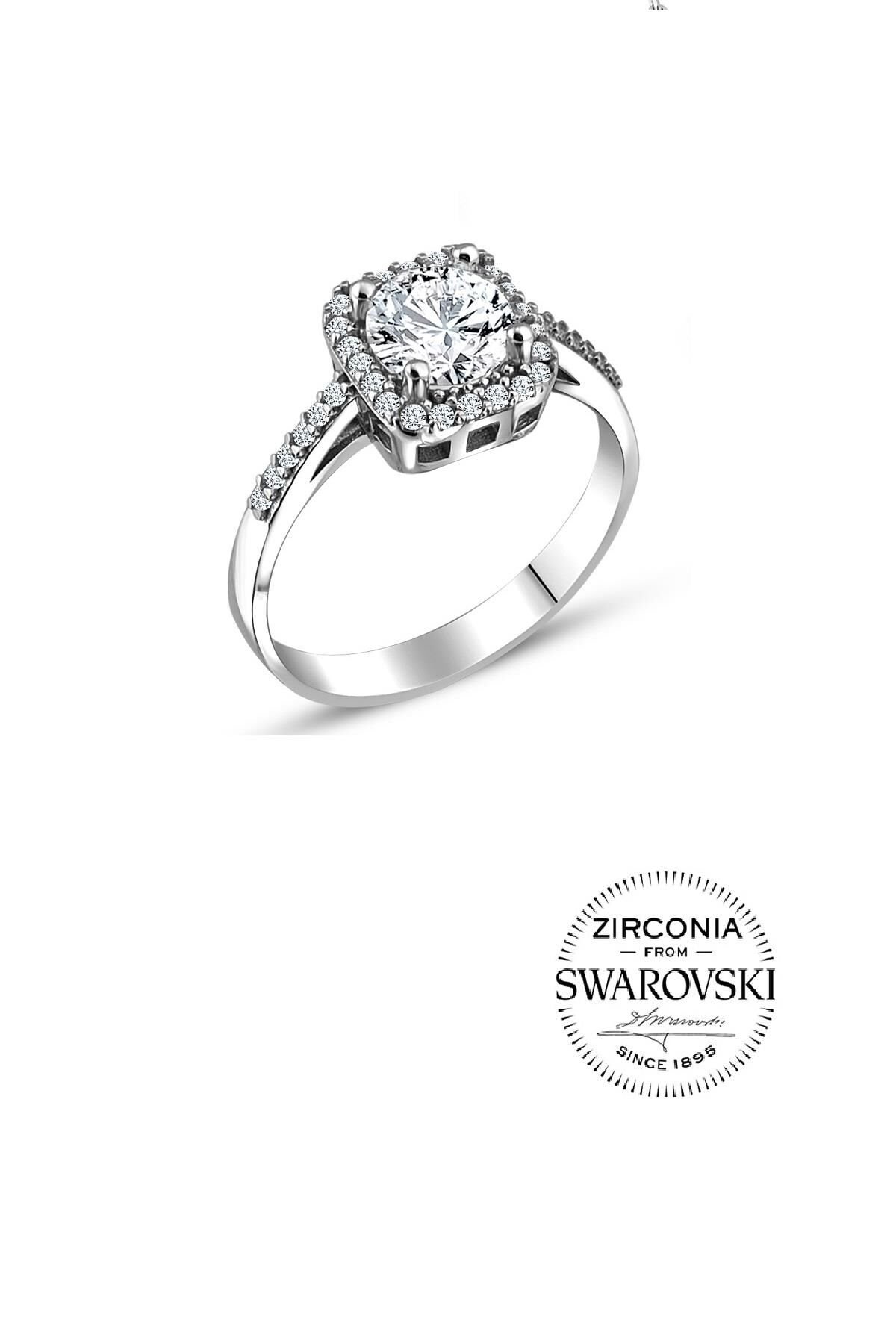 Gümüş Swarovski taşlı pırlanta modeli kare yüzük SGTL20515YZK