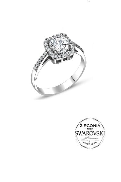 Gümüş Swarovski taşlı pırlanta modeli kare yüzük SGTL20515YZK