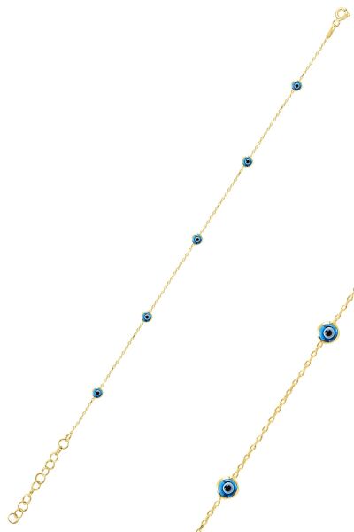 Gümüş altın yaldızlı cam göz nazar gümüş halhal SGTL10611GOLD