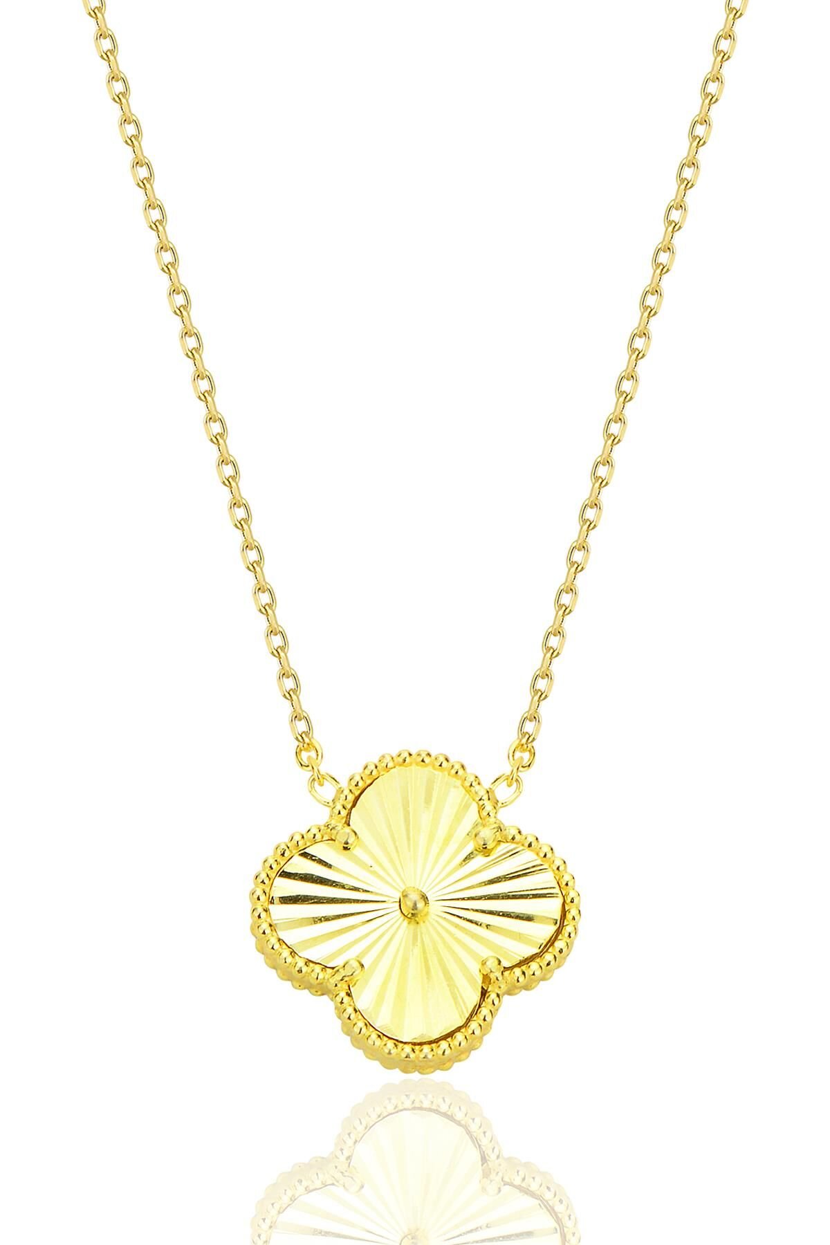 Gümüş altın yaldızlı lazerli tasarım yonca kolye SGTL12683GOLD