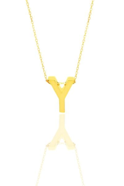 Gümüş altın yaldızlı üç boyutlu minimal Y harf kolye SGTL11180Y