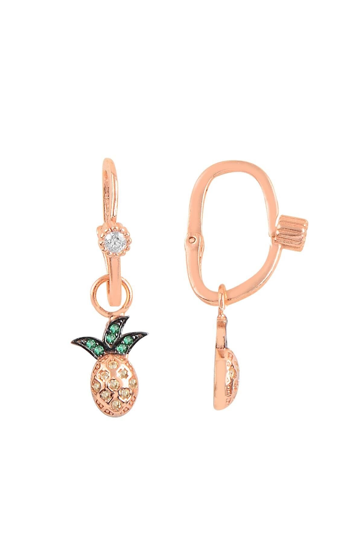 Gümüş rose taşlı ananas göçmen küpe SGTL10469ROSE