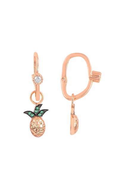 Gümüş rose taşlı ananas göçmen küpe SGTL10469ROSE