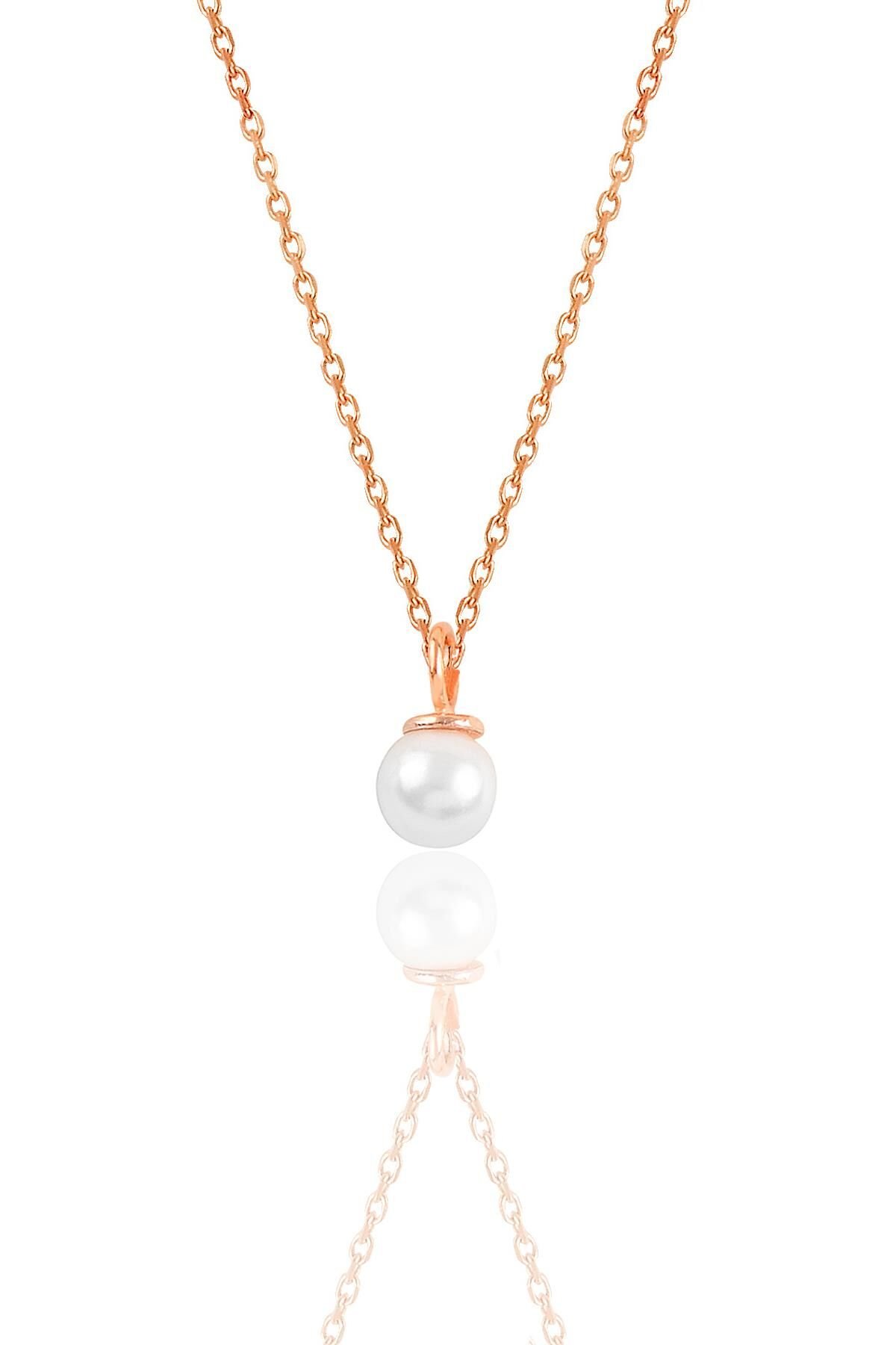 Gümüş rose  zirkon taşlı inci kolye SGTL12018ROSE