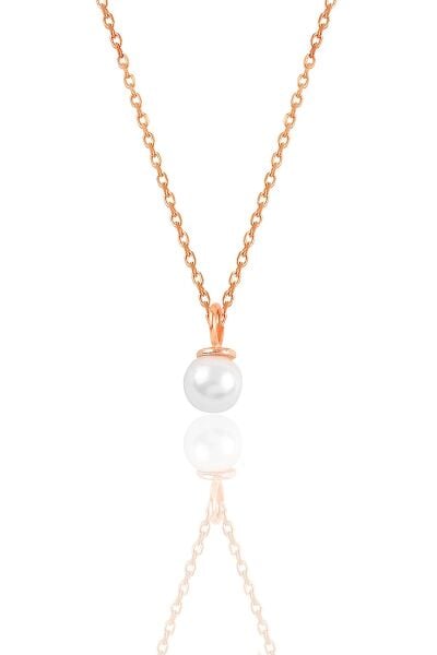 Gümüş rose  zirkon taşlı inci kolye SGTL12018ROSE