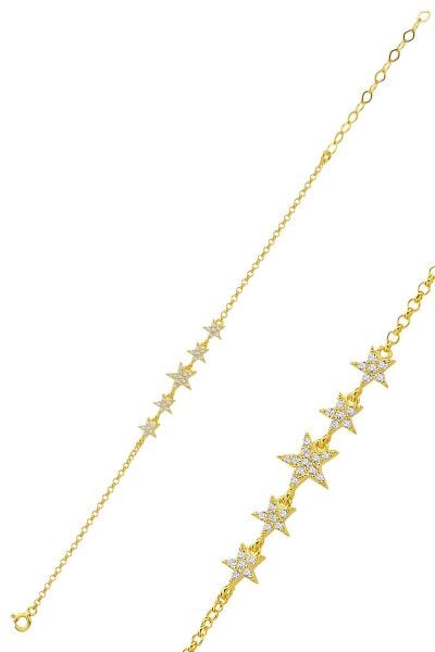 Gümüş altın yaldızlı zirkon taşlı kayan yıldızlar bileklik  SGTL12765GOLD