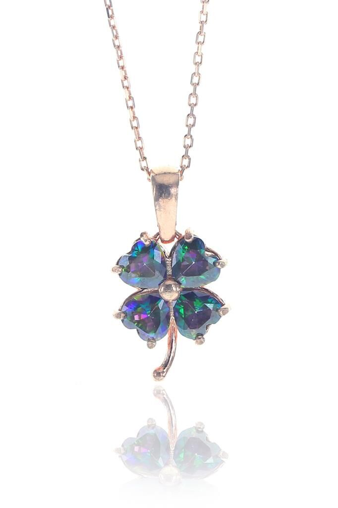 Mistik topaz taşlı yonca kolye SGTL8238