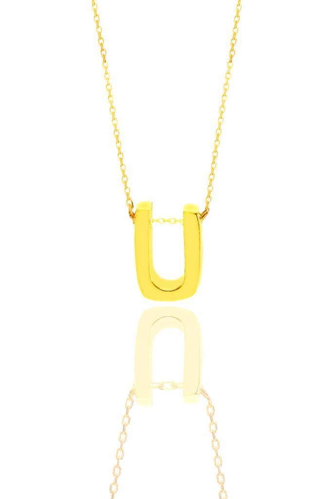 Gümüş altın yaldızlı üç boyutlu minimal Ü harf kolye SGTL11180UU