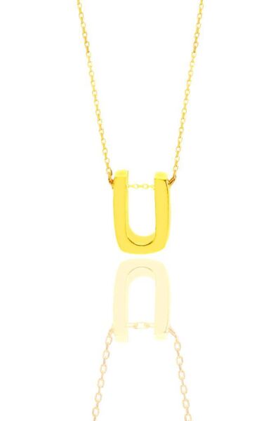 Gümüş altın yaldızlı üç boyutlu minimal Ü harf kolye SGTL11180UU