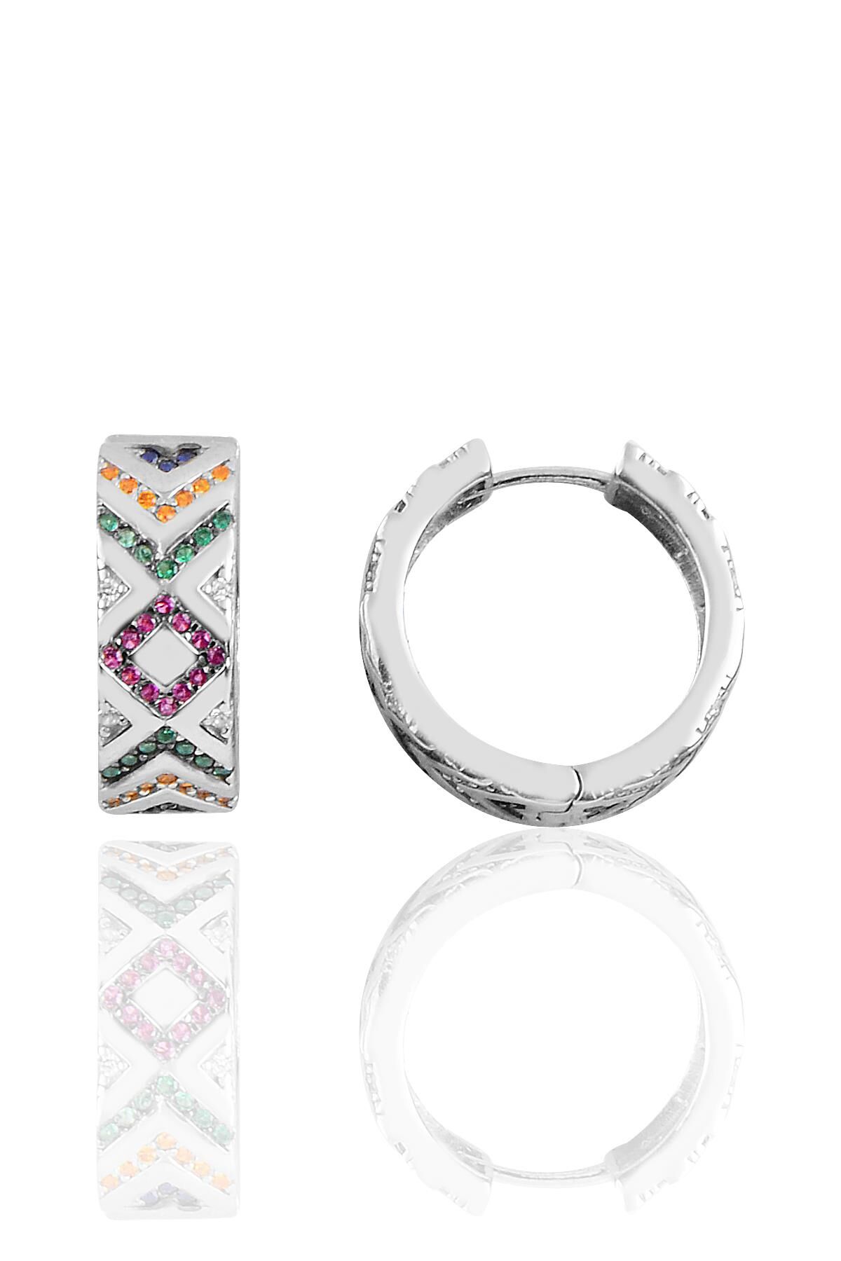 Gümüş rodyumlu kilim modeli halka küpe SGTL10151RODAJ