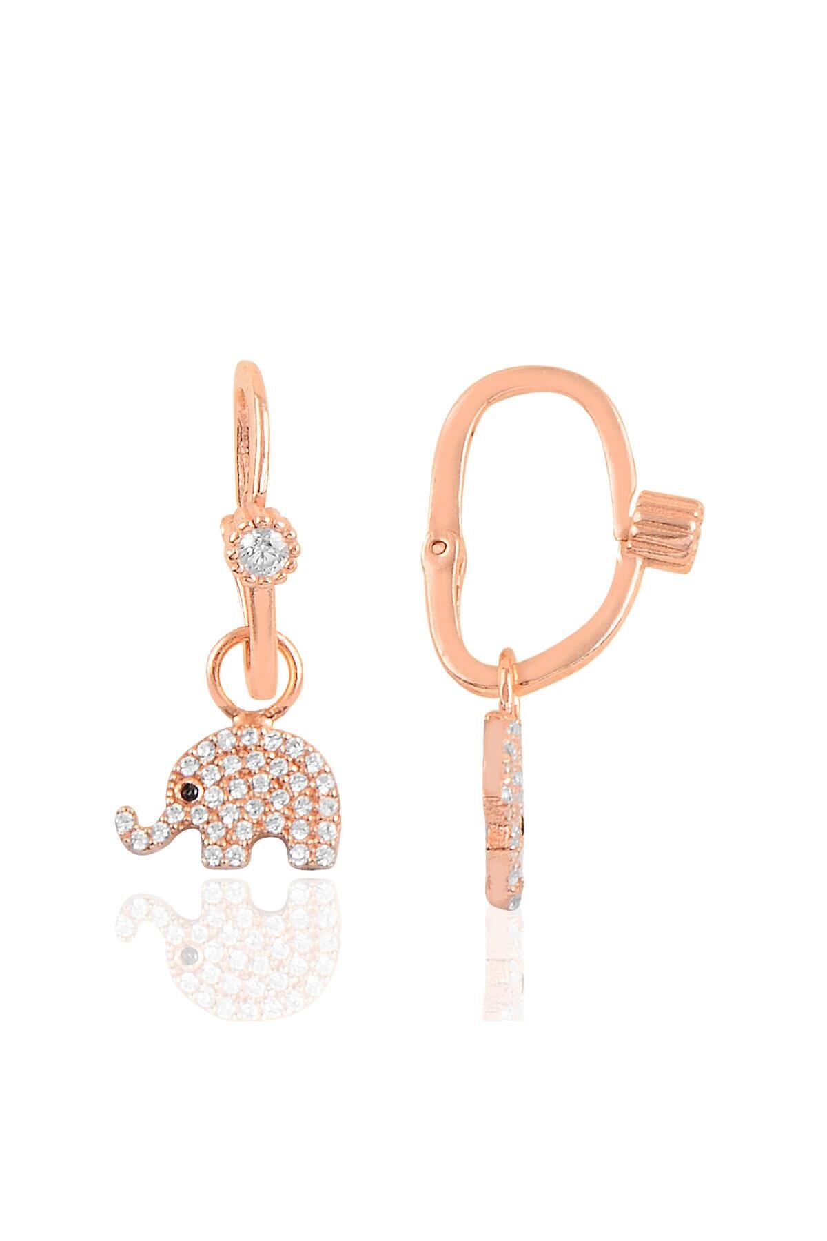 Gümüş rose taşlı fil göçmen küpe SGTL10470ROSE